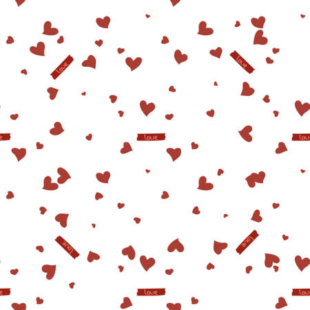 Seamless pattern with hearts and love lettering for Valentines day. Vector hand drawn illustration for february 14 fabric textile or wallpaperのイラスト素材