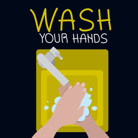 Wash your hand for covid-19 poster, sign protect and clean up hand. Vector art in flat design illustration styleのイラスト素材