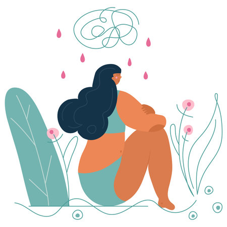 Vector illustrations PMS symptom headache. Menstrual period, PMS and blood is NORMAL.のイラスト素材