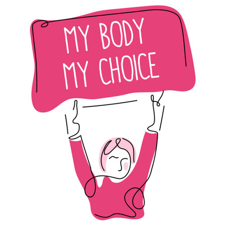 Feminist girl power with protest poster quote my body my choice. Vector illustration pro abortion, keep abotion legalのイラスト素材