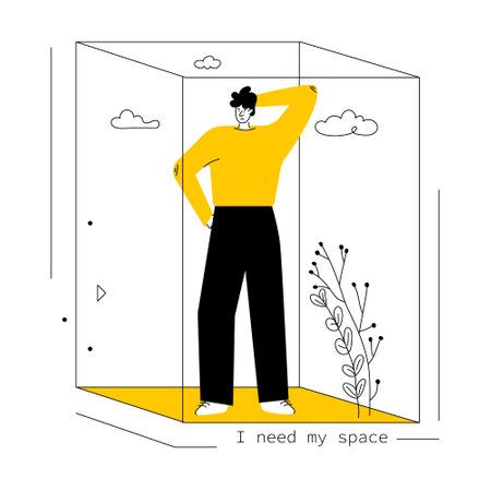 Introvert, antisocial persons need personal space, zone and prefers to spend time alone. Vector illustration with sociopath person avoid communication with people.のイラスト素材