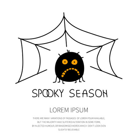 Halloween character spider with phrase SPOOKY SEASON. Vector illustration Spooky Season creepy avatar on 31 October.のイラスト素材