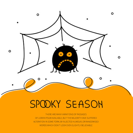 Halloween creepy poster with spider and phrase SPOOKY SEASON. Vector illustration on 31 October.のイラスト素材