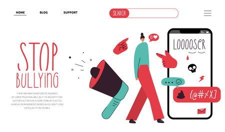 This is vector illustration web landing pag with female got frome mobile chatting not good messege,...