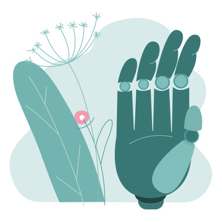 The vector illustration with BIONIC engineering, titanium implant or prosthesis hand. Medicine technology of future.のイラスト素材