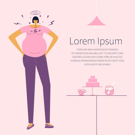 The heartburn during pregnancy. The pregnant woman has got the symptoms, discomfort, pyrosis, epigastric burning pain, distress.のイラスト素材
