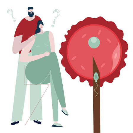 The couple planning pregnancy and artificial insemination. They want to have baby and become parents. Illustration good for poster medical clinic.のイラスト素材