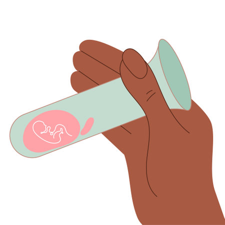 The vector with hands hold test-tube with embryo for artificial insemination. Illustration good for poster medical clinic.のイラスト素材