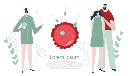 The couple want to have baby. They planning pregnancy. The doctor support and help man and woman become parents. Illustration good for medical clinic poster or UI UX design apps.のイラスト素材