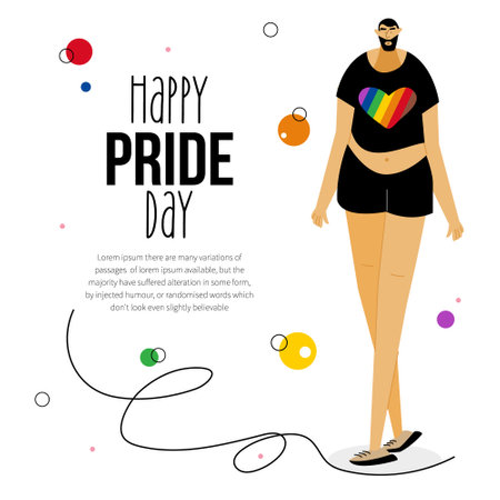 The LGBTQ man, transgender, transvestite or homosexua celebrations HAPPY PRIDE DAY, LGBT parade. On t shirt rainbow heart. The Illustration good for poster or UI UX design or stories.のイラスト素材