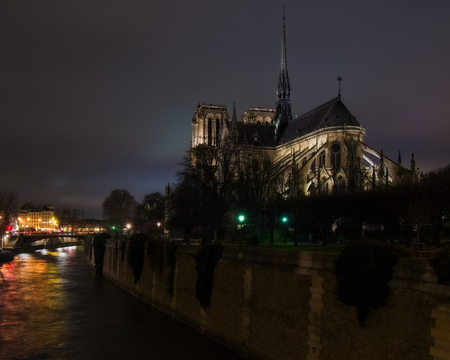 Notre Dame Cathedral at Nightの写真素材