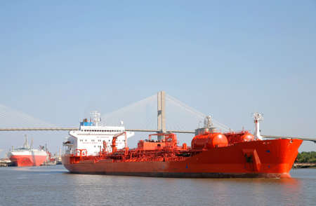 Tanker Ship on a Riverの写真素材