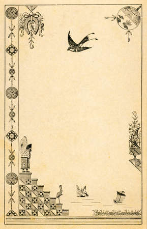 Vintage Postcard with Elaborate Border Illustrationの写真素材