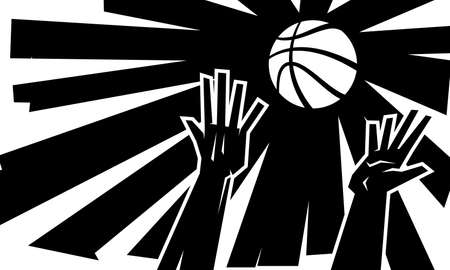 Hands reaching for basketball vector illustrationのイラスト素材