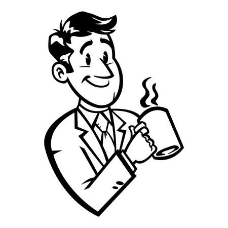 Business man in suit and tie drinking coffee vector illustrationのイラスト素材