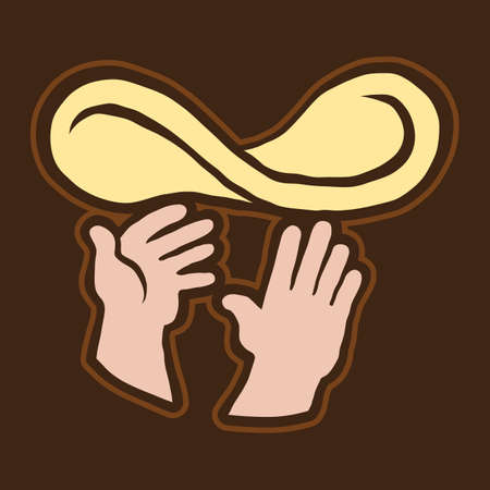 Hands throwing pizza dough in the airのイラスト素材
