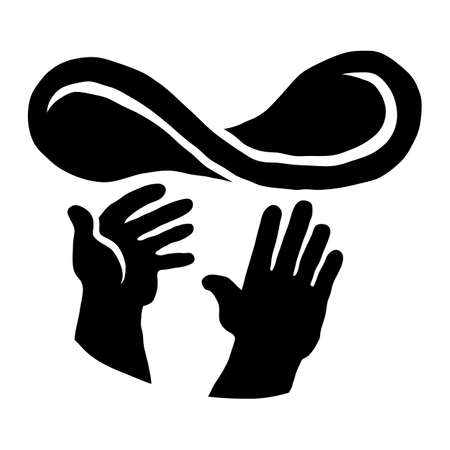 Hands throwing pizza dough in the airのイラスト素材