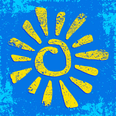 Yellow Stylized Sun in Inky Painted Tribal Style vector iconのイラスト素材