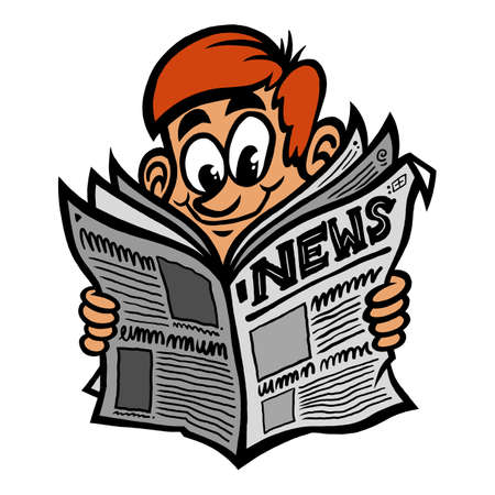 Man reading newspaper happily in cartoon illustration styleのイラスト素材