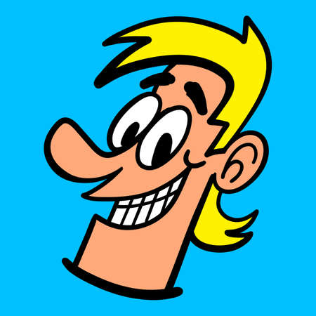 Happy cartoon guy with a mullet haircut showing teeth in big grinのイラスト素材