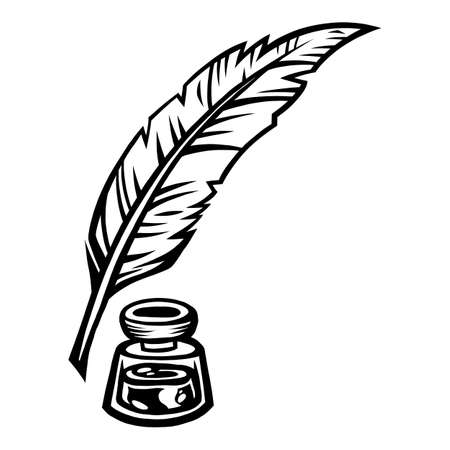 Quill pen and ink jar for old-fashioned writing and calligraphyのイラスト素材
