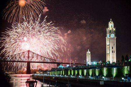 Montreal, Quebec, Canada - June 2014: International Fireworks Festival view from the Old Port のeditorial素材