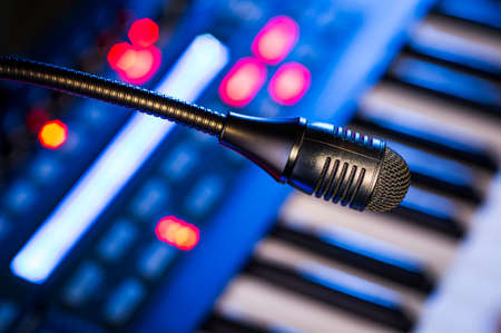 a microphone in a recording studioの写真素材