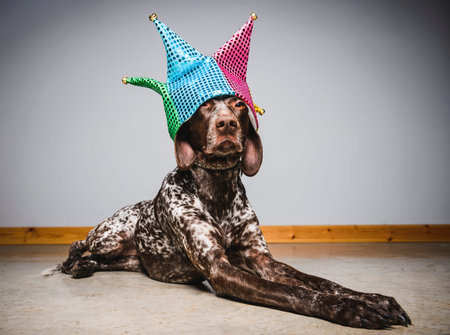 a cute dog wearing a hat
