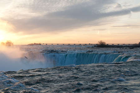 Niagara Falls - Horseshoe Falls at sunrise.の写真素材