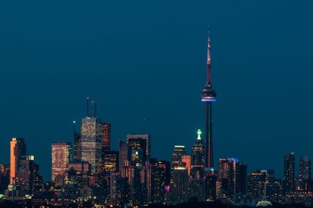 The city skyline of Toronto, Ontario, Canada in the evening light.