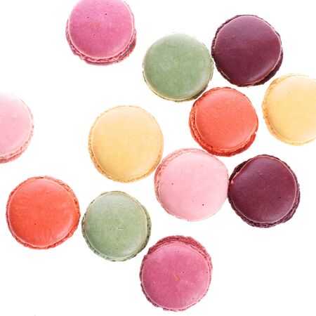 Picture of different colored macaroons on a white isolated backgroundの写真素材