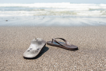 Flip flops on beach, stock pictureの写真素材