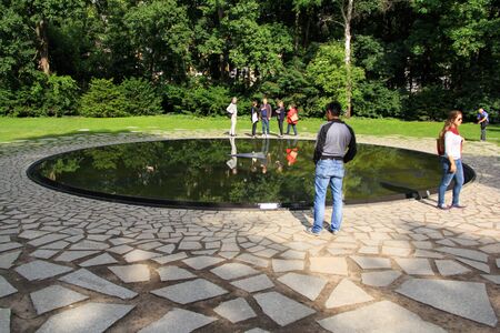 Berlin, Germany - June 21, 2015: A landscape view of the Memorial to the Sinti and Roma Victims of National Socialism.のeditorial素材