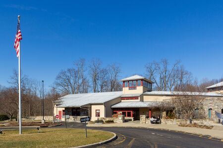 Suffern, NY / United States - Feb. 17, 2020: A landscape image of the Suffern Free Library. Located at 210 Lafayette Avenue in Suffern.のeditorial素材