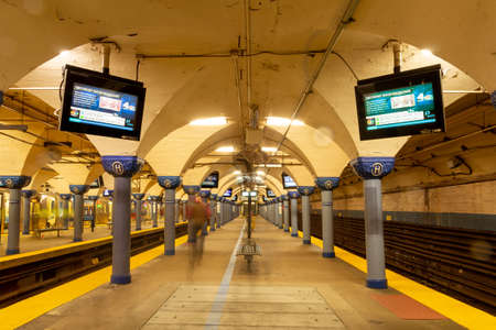 Hoboken, NJ / United States - March 3, 2020: Landscape interior view of the historic Hoboken Terminal PATH station. Part of the hub connecting rail, bus, light rail and ferriesのeditorial素材