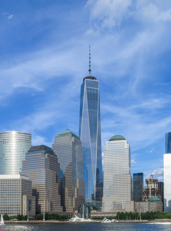 New York, NY / United States - July 23, 2015: A vertical image of Brookfield Place, the North Cove...