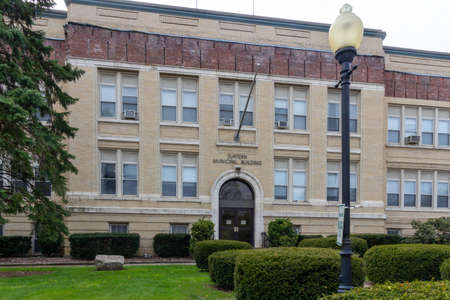 Suffern, NY / United States - April 25, 2020: A view of the Suffern Municipal Building on Washington Avenueのeditorial素材