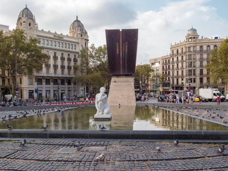 Barcelona, Catalonia / Spain - August 9, 2016: a landscape image of La Diosa in la PlaÃ§a...