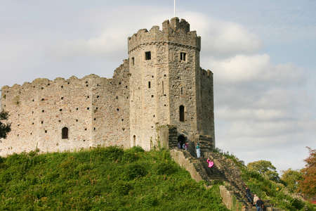 Cardiff, Wales / United Kingdom - Sept. 23, 2011: A landscape view of Cardiff Castle. A medieval castle and Victorian Gothic revival mansion located in the city centre of Cardiff, Wales.のeditorial素材