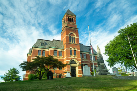 Kingston, NY / USA - 8/26/20: landscape view of Kingston's City Hall building, located on Broadway...