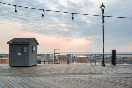 Asbury Park, NJ / United States - Oct. 11, 2020: a landscape view from the beach of the historic Asbury Park Convention Hall.のeditorial素材