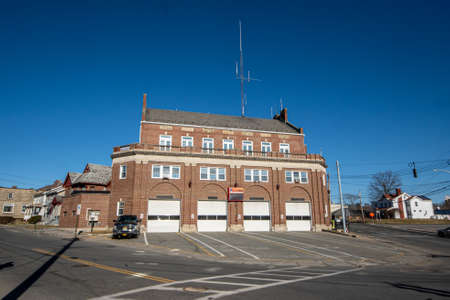 Middletown, NY - USA - Mar 13, 2021: View of the three-story brick Georgia style Central Fire House of Middletown Fire Department.のeditorial素材