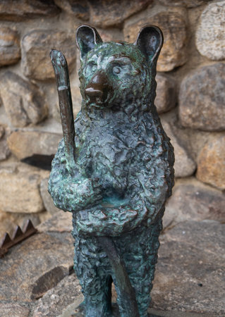 Bear Mountain, NY - USA - Mar. 27, 2021: View of the Bear Mountain Inn, an early example of the rustic lodge style influenced by the Adirondack Great Campsのeditorial素材