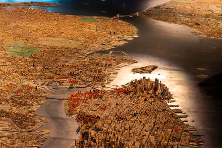 Queens, NY - April 3, 2021: View of the Panorama of the City of New York, an architectural model of every single building constructed before 1992 in New York City. The best-known permanent exhibition at the Queens Museumのeditorial素材