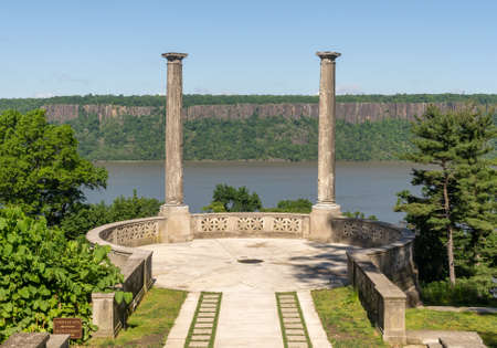 Yonkers, NY - USA - May 27, 2021: A view of Untermyer Garden's Overlook, featuring two ancient Roman monolithic cipollino marble columns which came from the estate of noted architect Stanford White.のeditorial素材