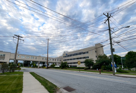 Port Jervis, NY - USA - June 18, 2021: A wide angle view of the Bon Secours Community Hospital.のeditorial素材