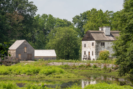 Sleepy Hollow, NY - USA - July 5, 2021: a horizontal view of Philipsburg Manor House and  sprawling...