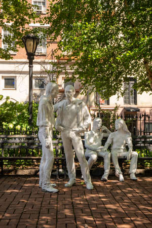 New York, NY - USA - July 30, 2021: View of the sculpture Gay Liberation by American artist George Segal, located in Christopher Park along Christopher Street in the West Village section of Manhattan.のeditorial素材