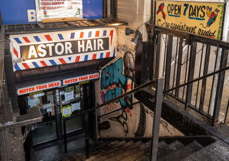 New York, NY - USA - July 30, 2021:  Horizontal view of Astor Hair, the iconic Astor Place barbershop in Manhattanâs East Village in New York City.のeditorial素材