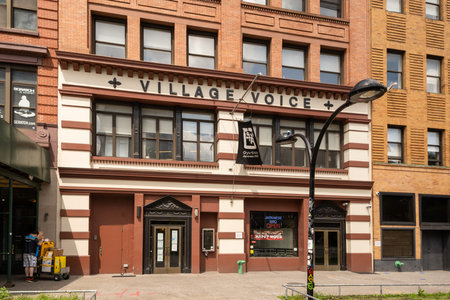 New York, NY - USA - July 30, 2021: Horizontal view of the former Cooper Square office of the Village Voice, an American newspaper, known for being the country's first alternative newsweekly.のeditorial素材